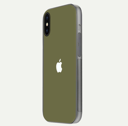 Olive Matte Essence Glass Case for iPhone X side-angle image showing soft hue and elegant smooth surface