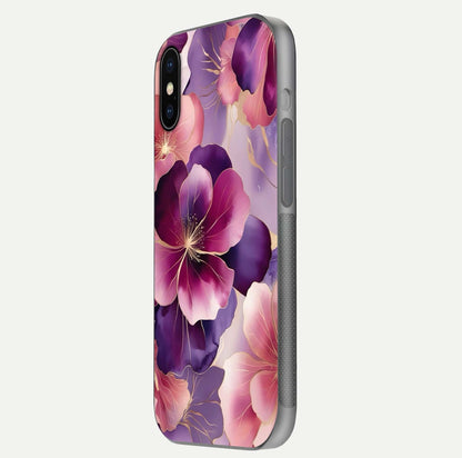 Pink Bouquet Florals Glass Case for iPhone X side-angle image showing floral texture and reflection clarity