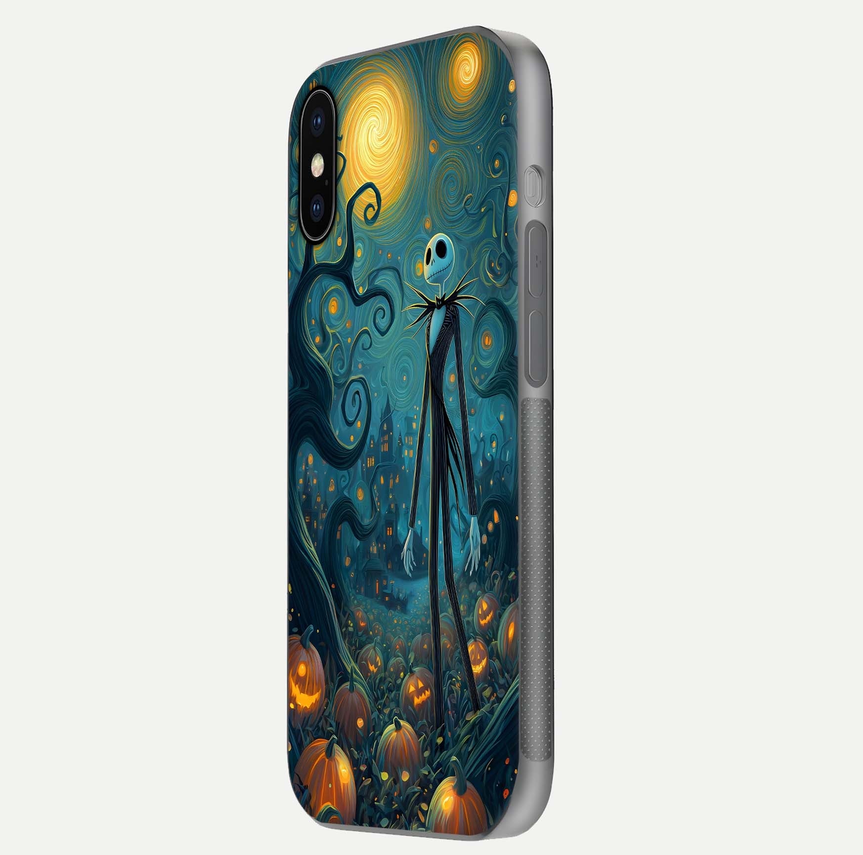Pumpkin Moonlight Tale Glass Case for iPhone X side-angle image showing glow texture and Halloween vibe