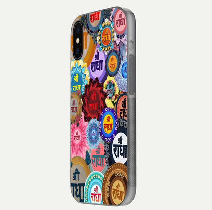 Radha Divine Bloom Glass Case for iPhone X side-angle image showing shine, reflection, and floral motif