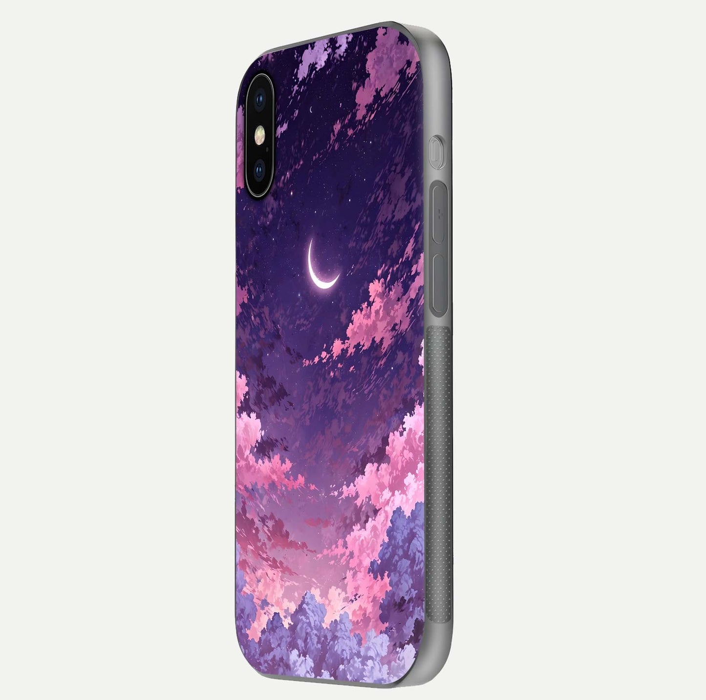 Sky Drift Clouds Glass Case for iPhone X side-angle image showing reflection, blue tones, and soft gradient