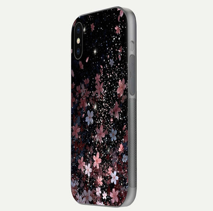 Starlit Flower Dreams Glass Case for iPhone X side-angle image showing shine, edge detail, and floral contrast