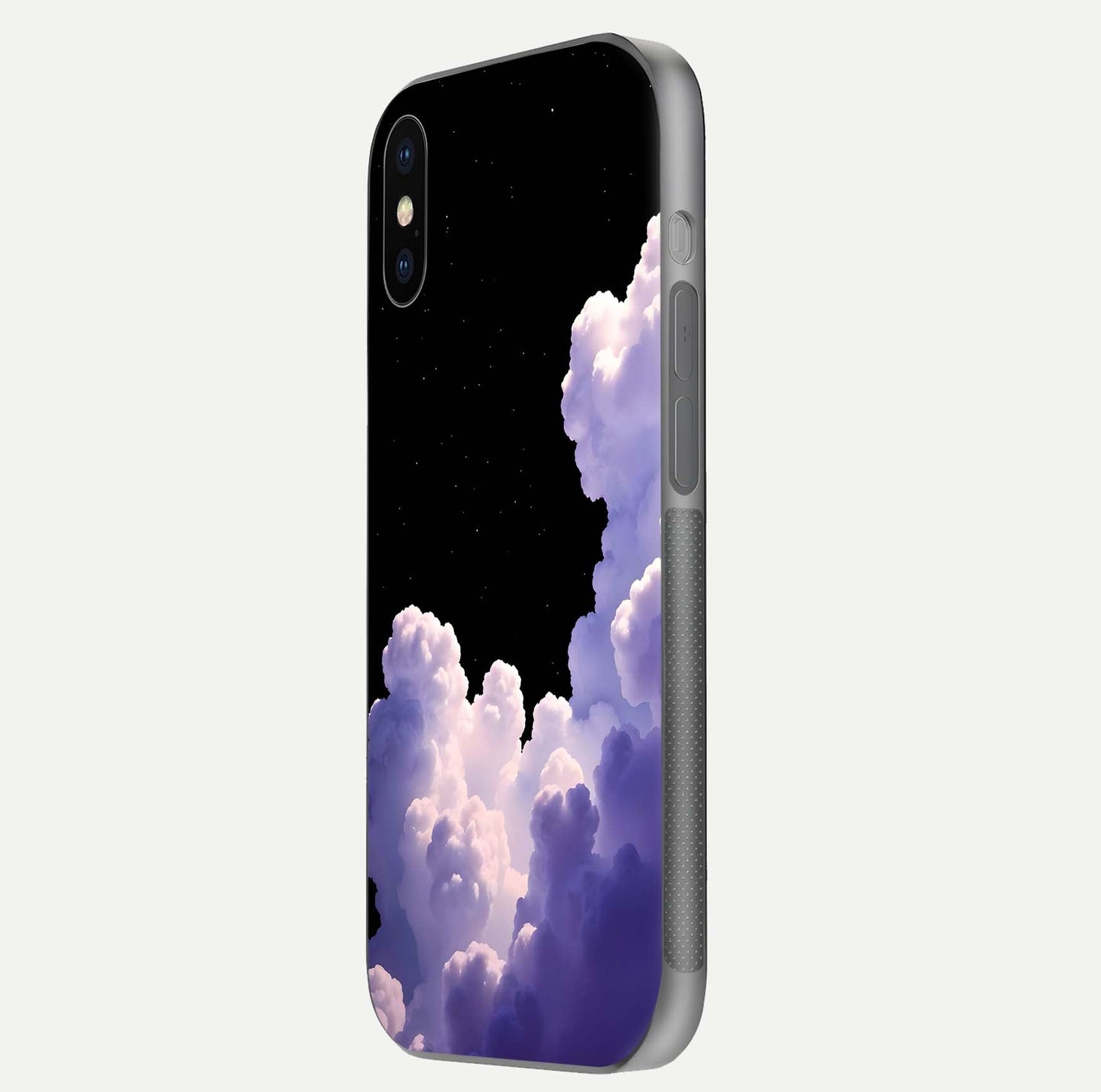 Starlit Night Whispers Glass Case for iPhone X side-angle image showing reflection and night pattern shine