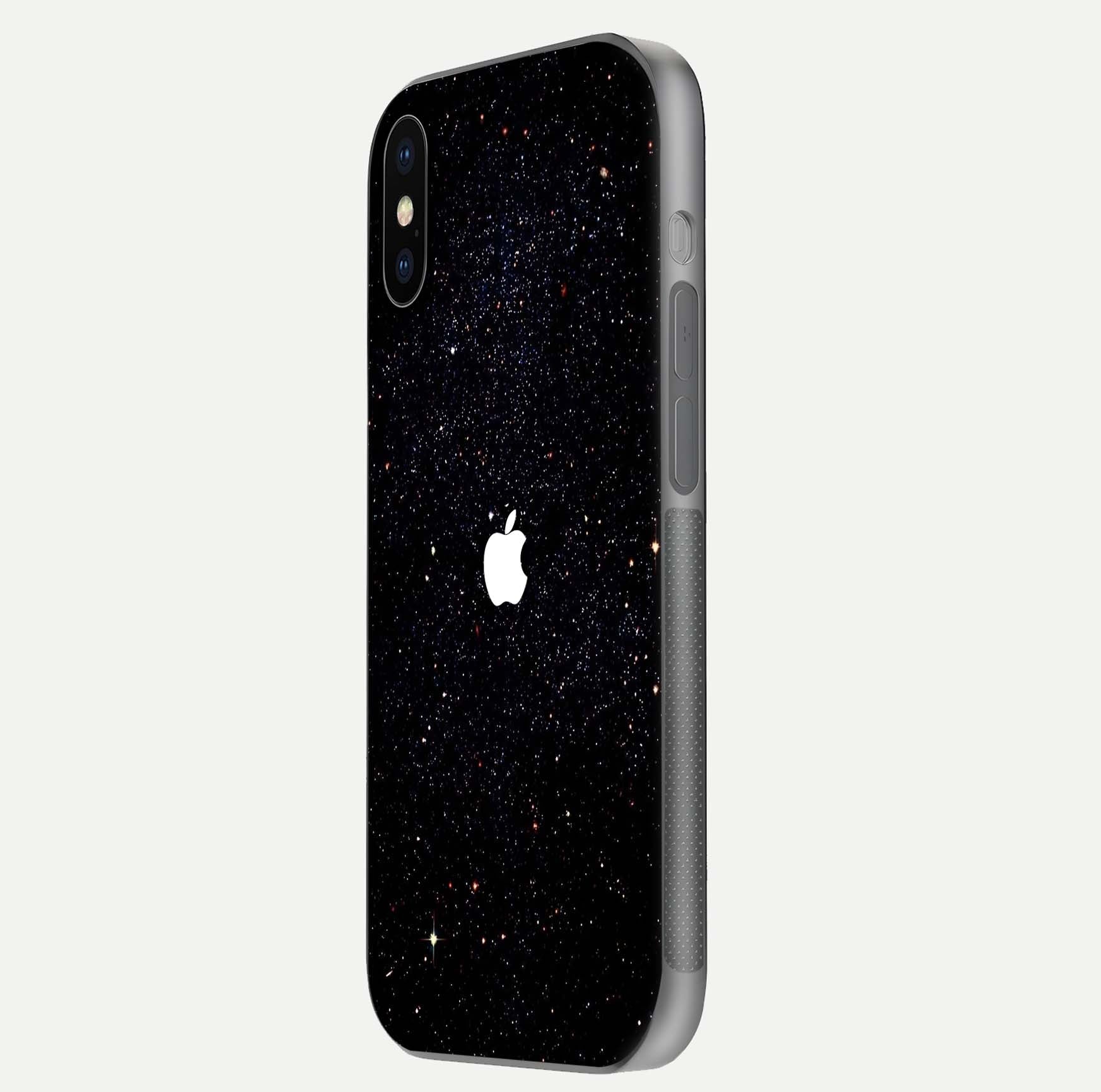Starry Apple Galaxy Glass Case for iPhone X side-angle image showing gloss and star pattern detail