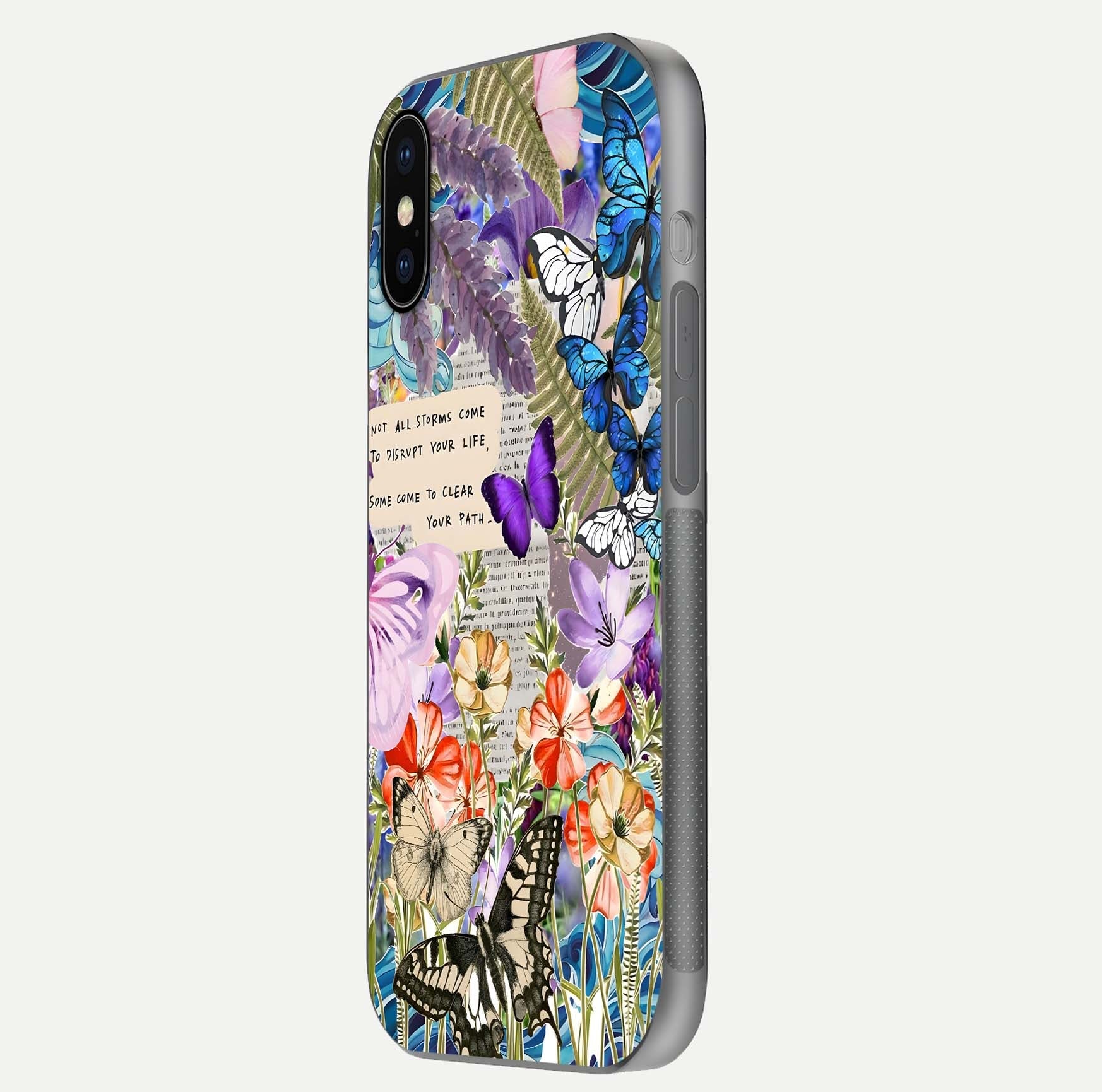 Storm Path Bloom Glass Case for iPhone X side-angle image showing reflection, color contrast, and shine