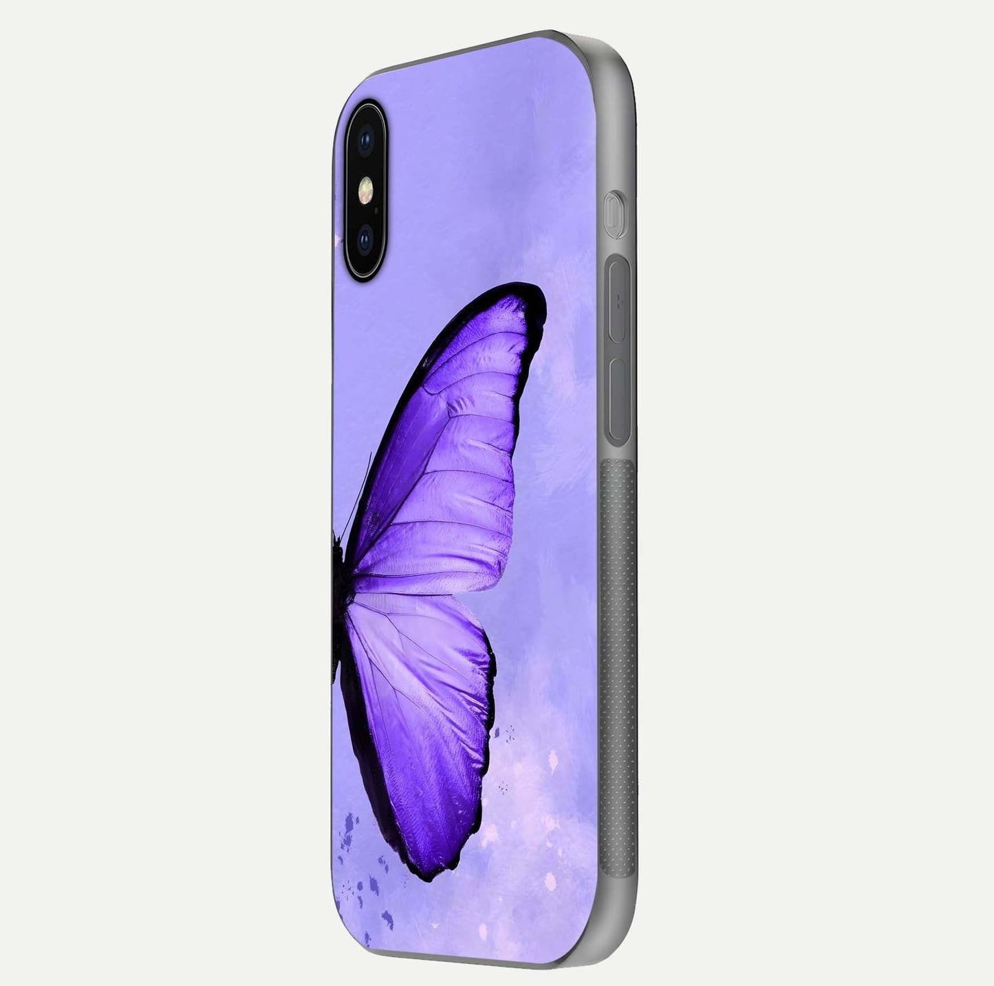 Violet Dream Wing Glass Case for iPhone X side-angle image showing gloss, shine, and violet gradient