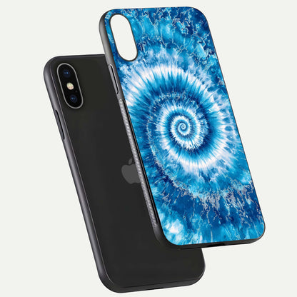 Blue Galaxy Wave Glass Case for iPhone X floating mockup revealing cosmic depth and curved-edge texture
