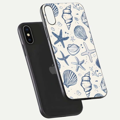 Blue Ocean Outline Glass Case for iPhone X floating mockup displaying marine-inspired aesthetic and smooth surface