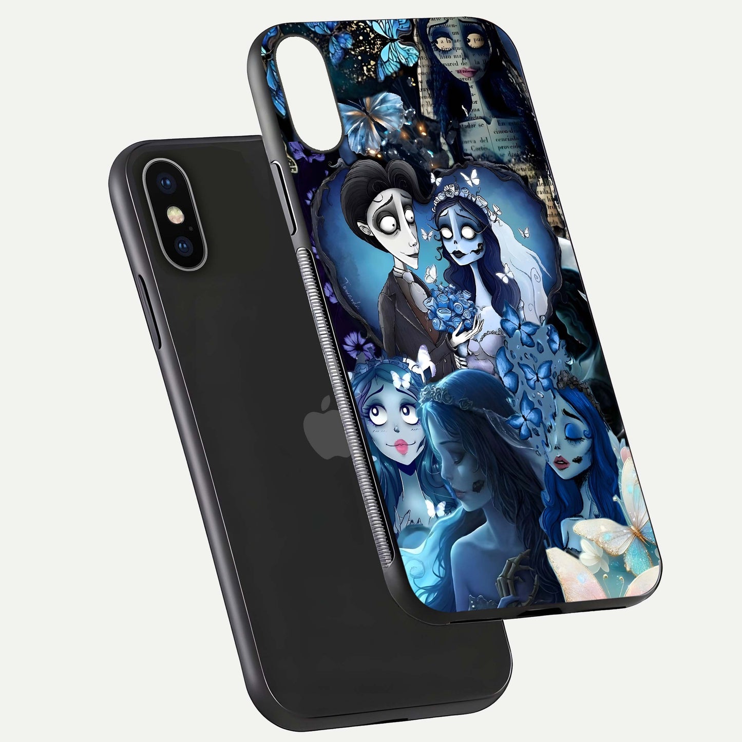 Butterfly Ghost Soul Glass Case for iPhone X floating mockup showcasing spirit-like butterfly detail and gloss