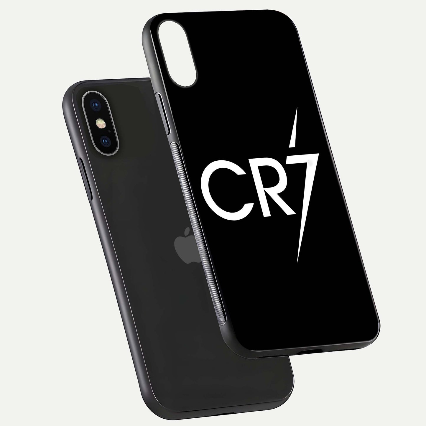 CR7 Elite Strike Glass Case for iPhone X floating mockup displaying HD gloss and sporty texture