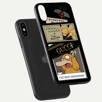 Cartoon Brand Play Mashup Glass Case for iPhone X floating dual-view mockup showing gloss surface and vivid reflection