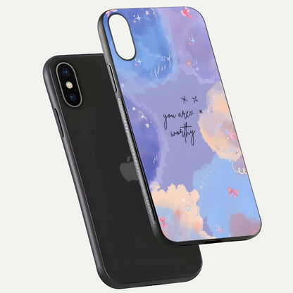 Celestial Cloud Magic Glass Case for iPhone X floating mockup displaying cloud aura and HD finish