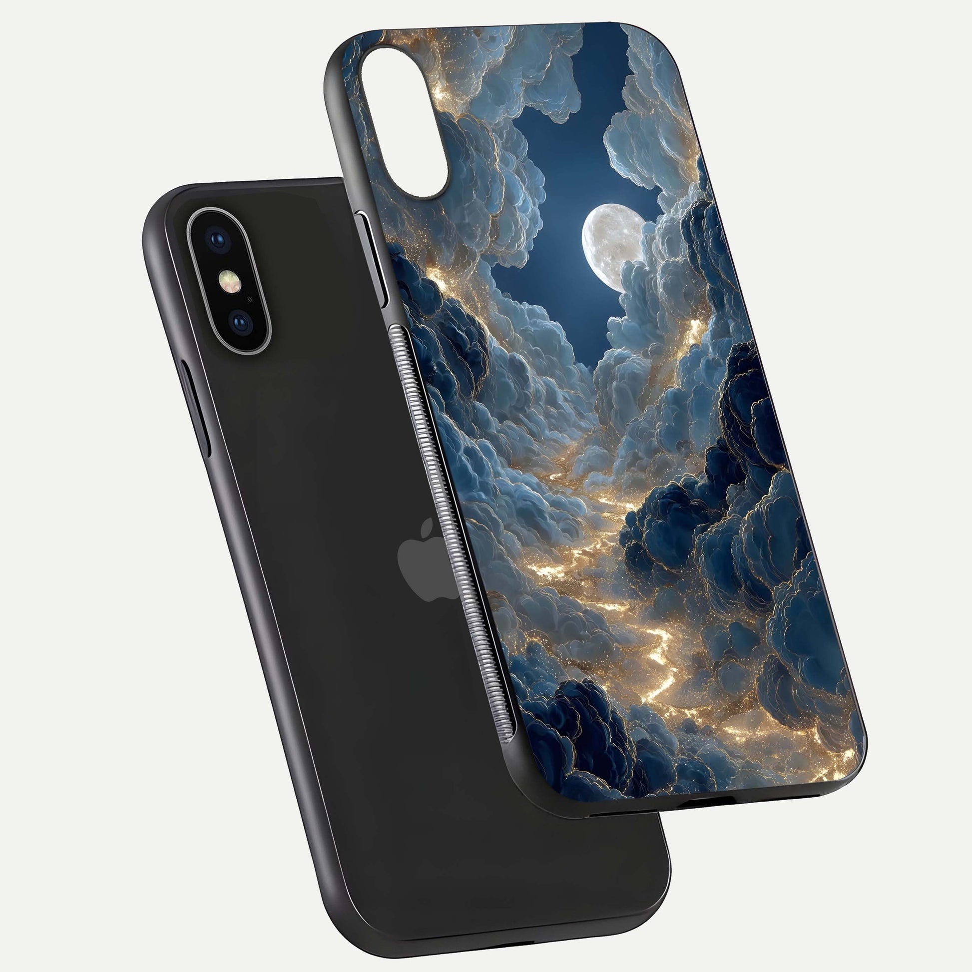 Celestial Cloud Road Glass Case for iPhone X floating mockup capturing glowing horizon and HD gloss