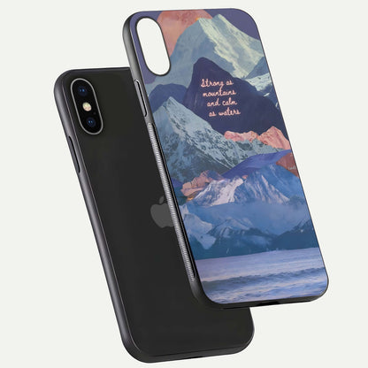 Celestial Mountain Calm Glass Case for iPhone X floating mockup showing glow depth and polished edges