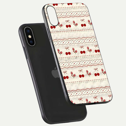 Cherry Bloom Charm Glass Case for iPhone X floating mockup showing bloom texture and polished gloss