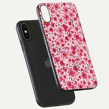 Cherry Blossom Charm Glass Case for iPhone X floating mockup displaying pink tone flow and polished edges
