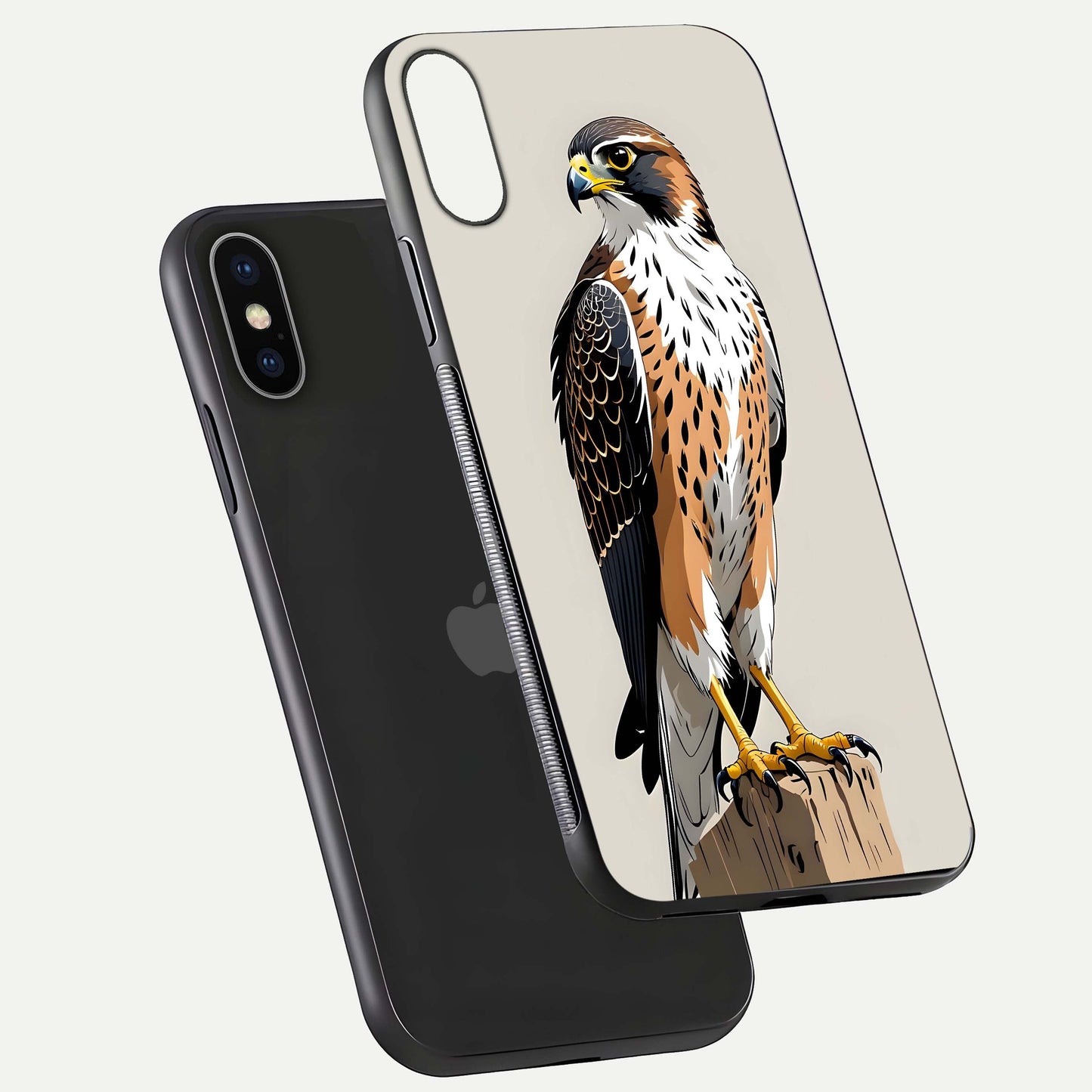 Clever Eagle Glass Case for iPhone X floating mockup displaying sharp gloss and art contrast