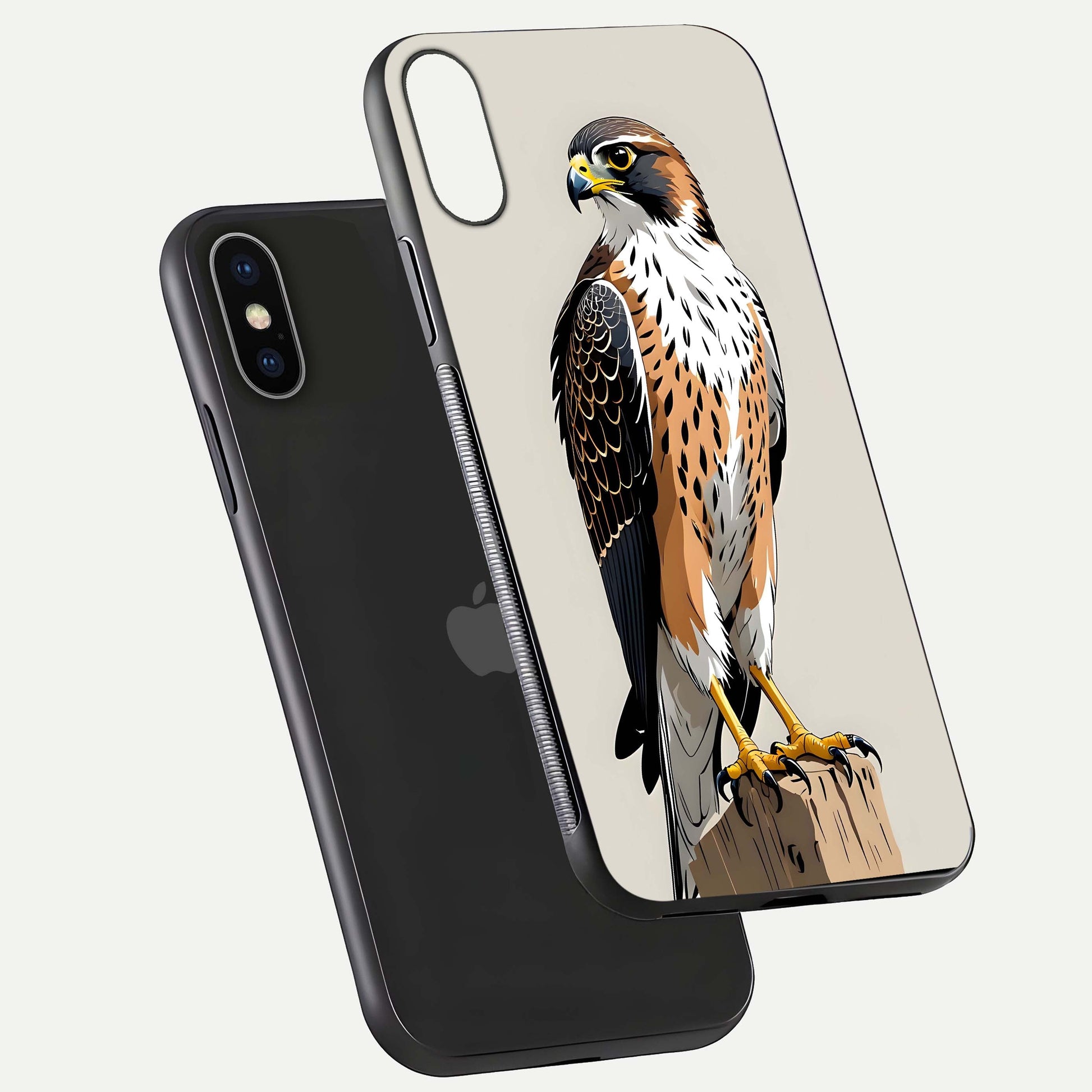 Clever Eagle Glass Case for iPhone X floating mockup displaying sharp gloss and art contrast