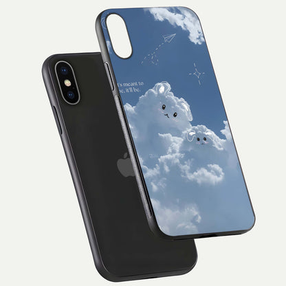 Cloud Bunny Dreams Glass Case for iPhone X floating mockup showing soft gradient and gloss reflection