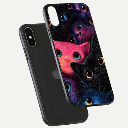 Cosmic Cats Dreams Glass Case for iPhone X floating mockup showing star details and polish reflection