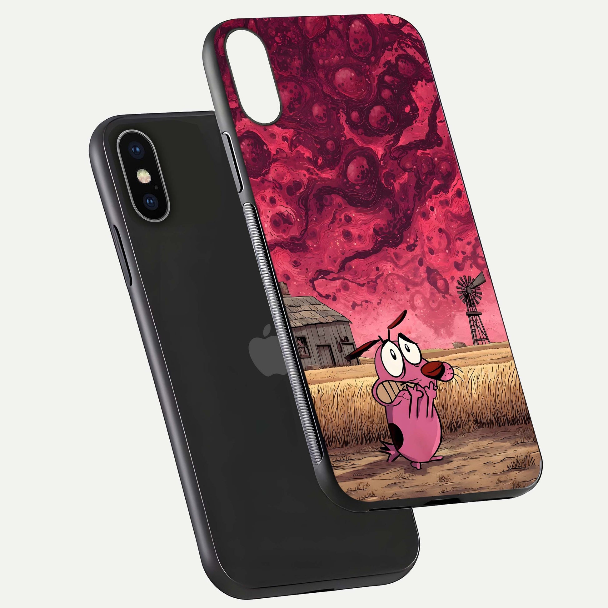 Courage Under Sky Glass Case for iPhone X floating mockup showing shine reflection and clean edges