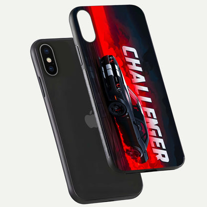 Crimson Challenger Fury Glass Case for iPhone X floating mockup showing HD gloss and sleek shine