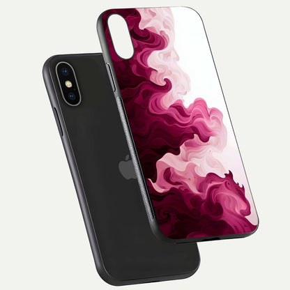 Crimson Wave Flow Glass Case for iPhone X floating mockup showing gloss shine and smooth edge