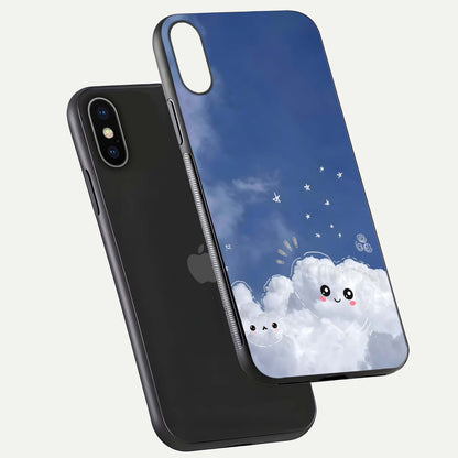 Cute Blossom Cloud Glass Case for iPhone X floating mockup showing HD shine and soft gradient finish