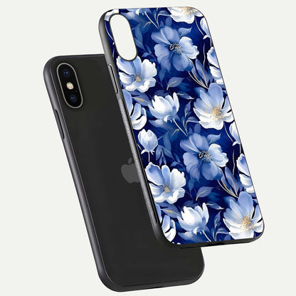 Cute Floral Patterns Glass Case for iPhone X floating mockup showing shine depth and design clarity