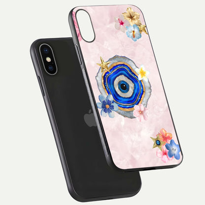 Divine Aura Bloom Glass Case for iPhone X floating mockup showing gloss texture and elegant design