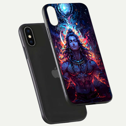 Divine Fire Shiv Glass Case for iPhone X floating mockup showing glow texture and gloss finish