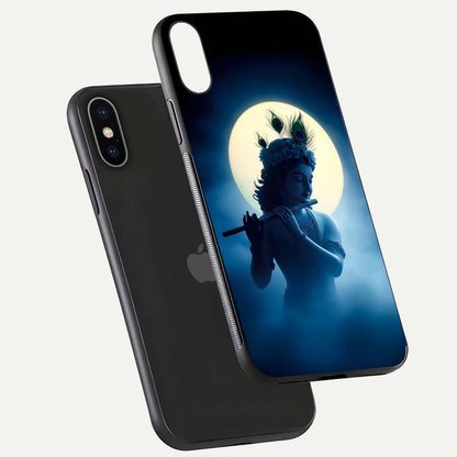 Divine Moon Flute Glass Case for iPhone X floating mockup showing HD gloss and luminous texture