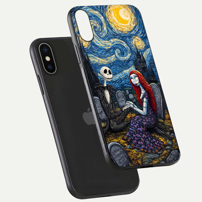 Eternal Night Love Glass Case for iPhone X floating mockup showing gloss brightness and romantic vibe