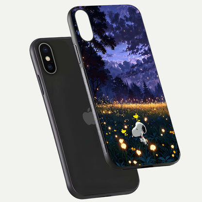 Firefly Meadow Magic Glass Case for iPhone X floating mockup showing gloss polish and magical night hues
