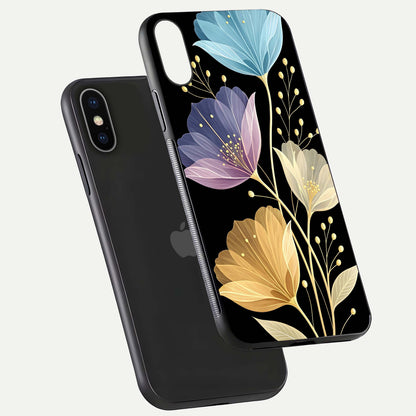 Flower Bloom Glow Glass Case for iPhone X floating mockup showing HD shine and artistic detail