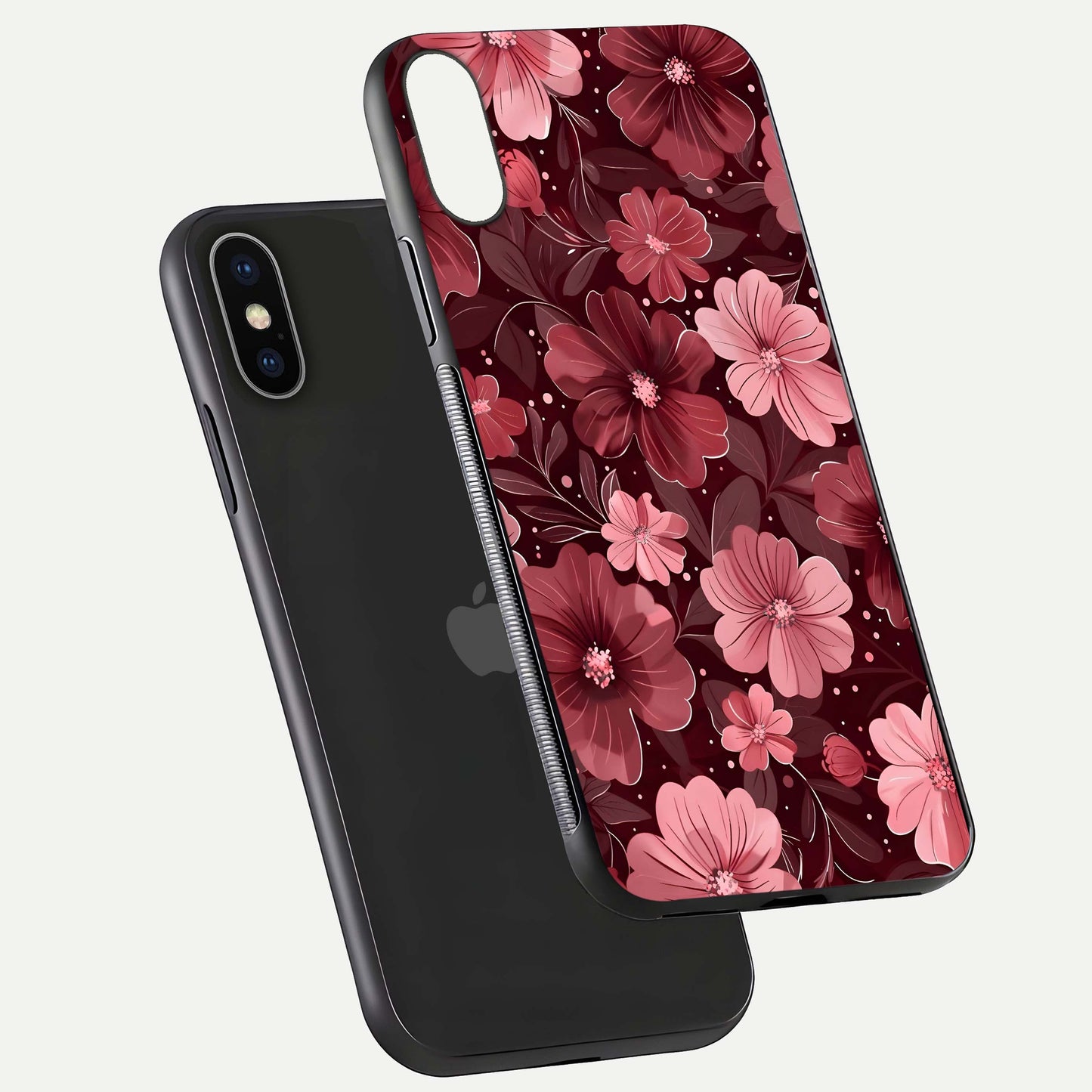 Flower Blush Bloom Glass Case for iPhone X floating mockup showing shine polish and elegant look