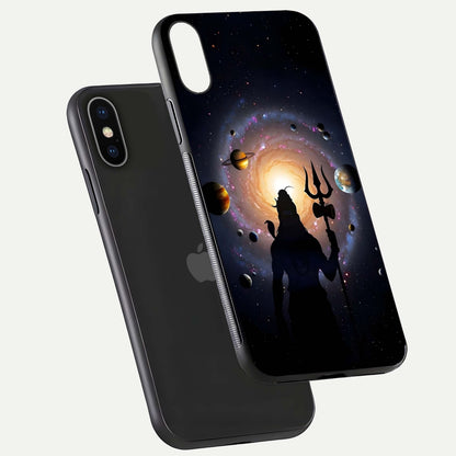 Galactic Shiva Vision Glass Case for iPhone X floating dual-view mockup displaying vibrant cosmic colors and smooth gloss texture