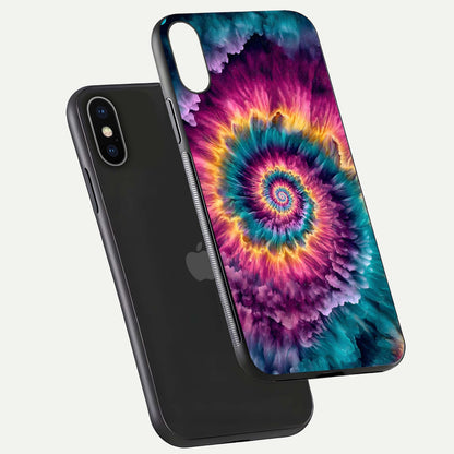 Galactic Spiral Burst Glass Case for iPhone X floating dual-view mockup displaying light trails and smooth gloss shine