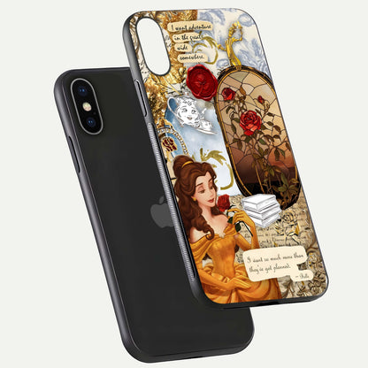 Golden Dream Belle Glass Case for iPhone X floating dual-view mockup highlighting gloss texture and elegant shimmer