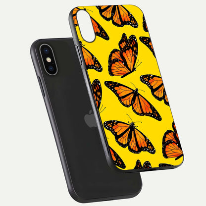 Golden Wing Flight Glass Case for iPhone X floating dual-view mockup showing gloss reflection and luxury tone