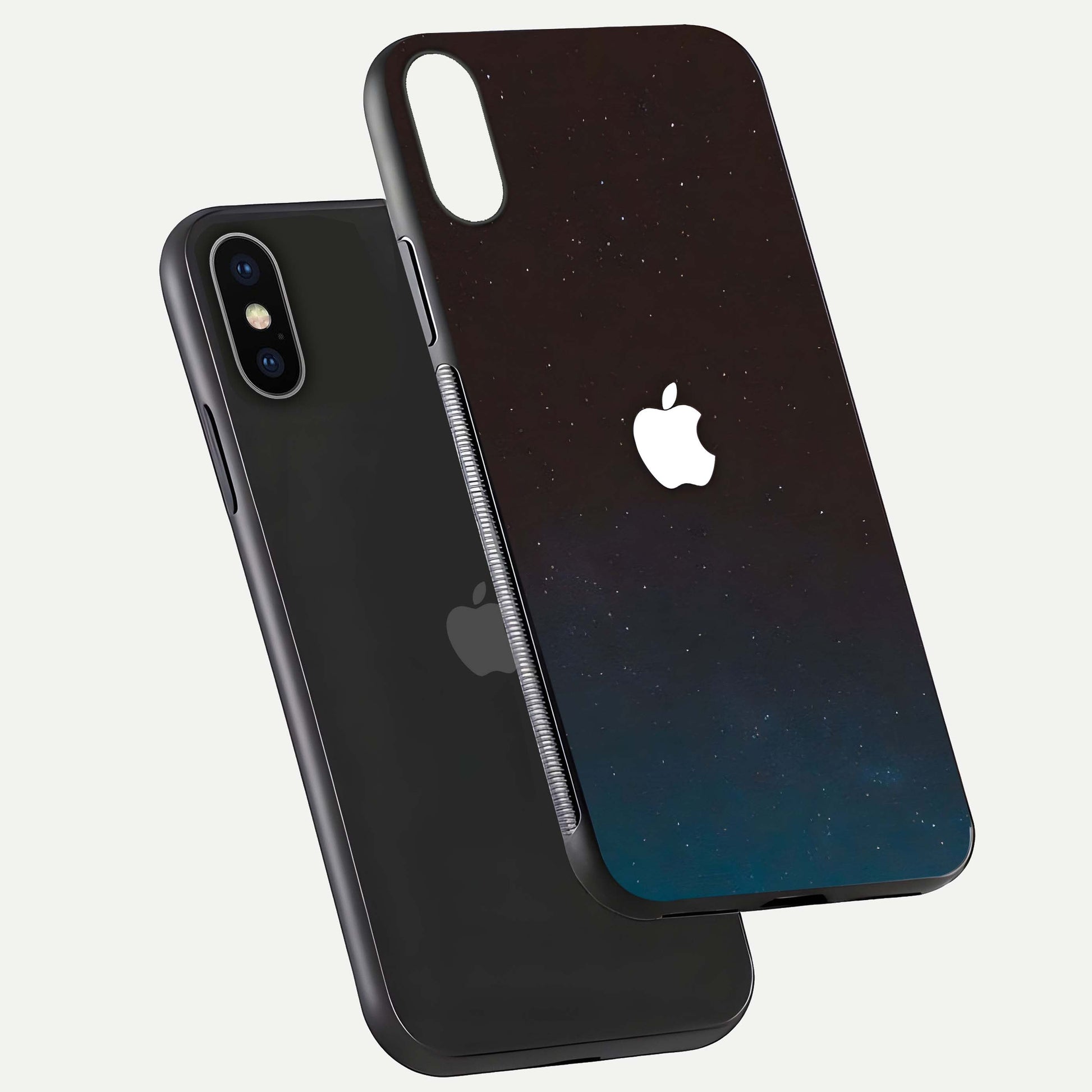 Green Emerald Apple Logo Glass Case for iPhone X floating dual-view mockup showing glossy shine and premium color tone