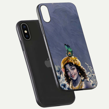 Lord Krishna Glass Case for iPhone X floating dual-view showing glossy shine and divine artistic pattern