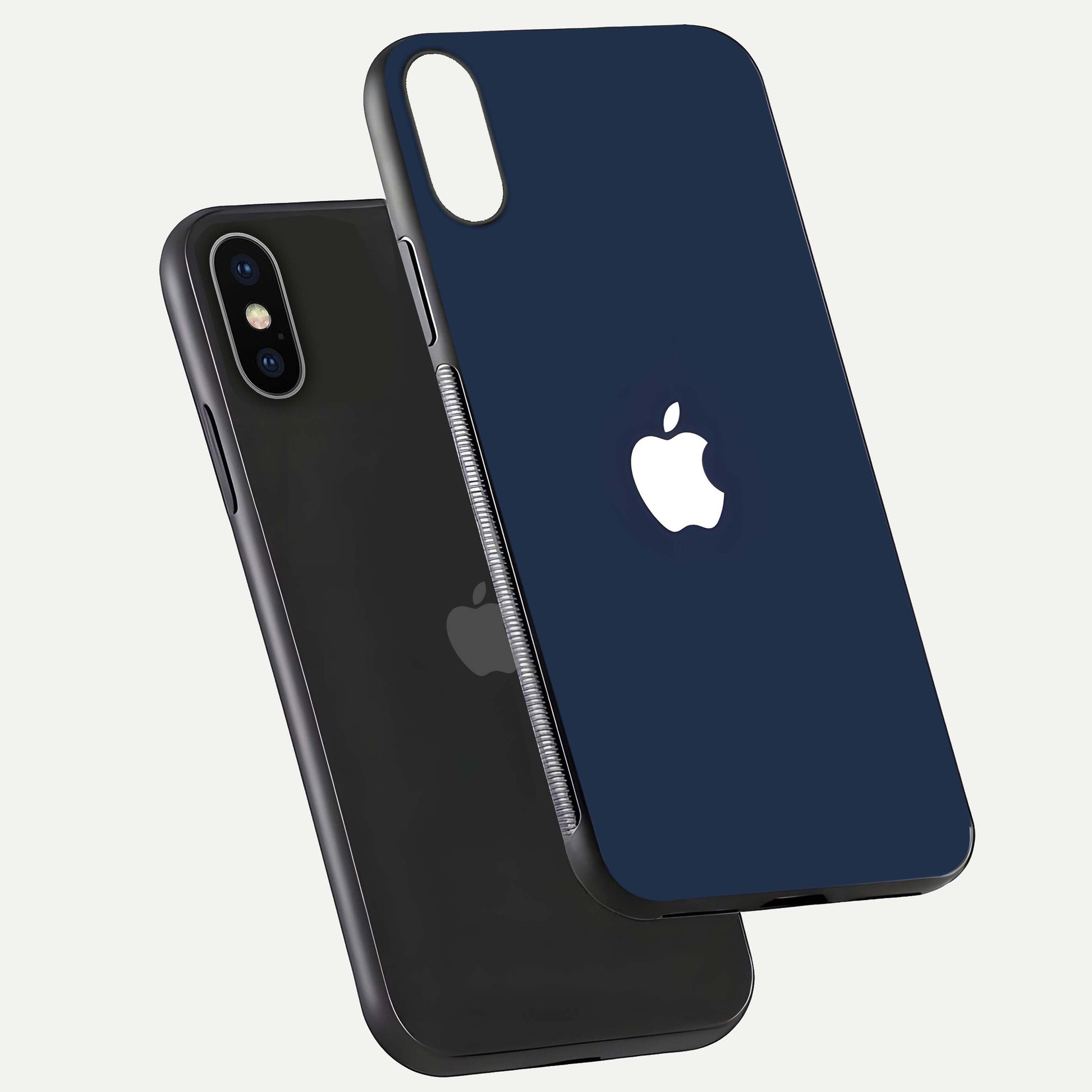 Minimal Apple Night Glass Case for iPhone X floating dual-view mockup showing HD shine and minimal style