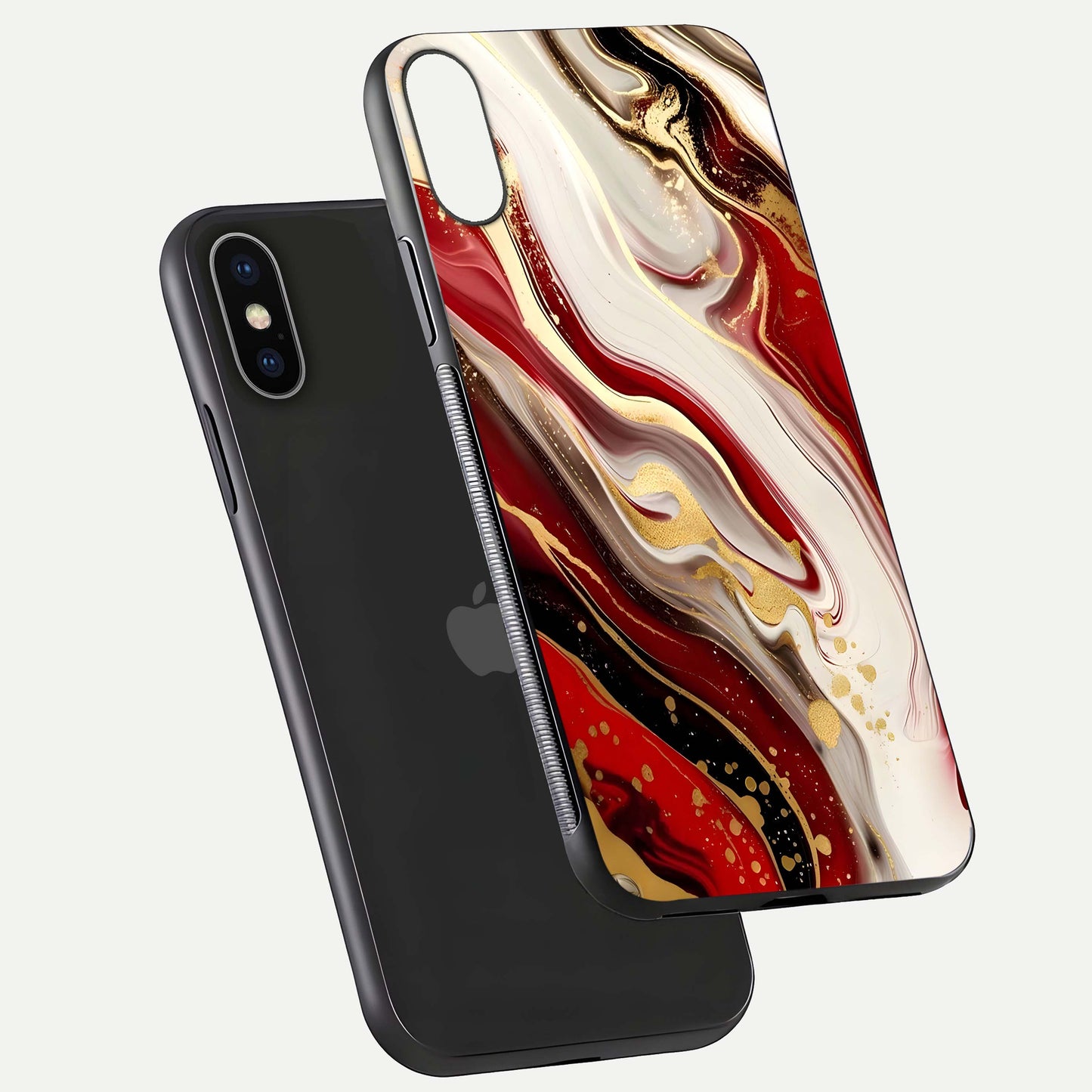 Red & White Marble Glass Case For iPhone X
