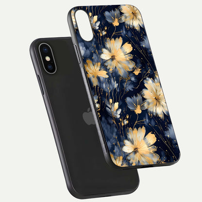 Royal Petal Dream Glass Case for iPhone X floating dual-view mockup displaying gloss reflection and tone contrast