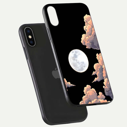 Shade Cloud Moon Glass Case for iPhone X floating dual-view mockup showing gloss and celestial texture