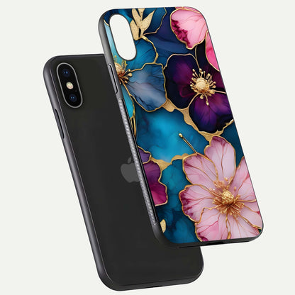 Sparkle Floral Glass Case for iPhone X floating dual-view mockup displaying gloss surface and sparkle effect