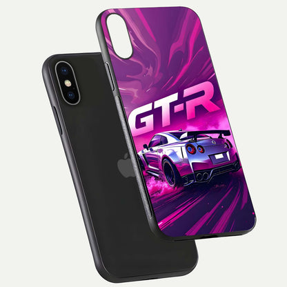Speed Drift Legend Glass Case for iPhone X floating dual-view mockup displaying gloss shine and motion effect