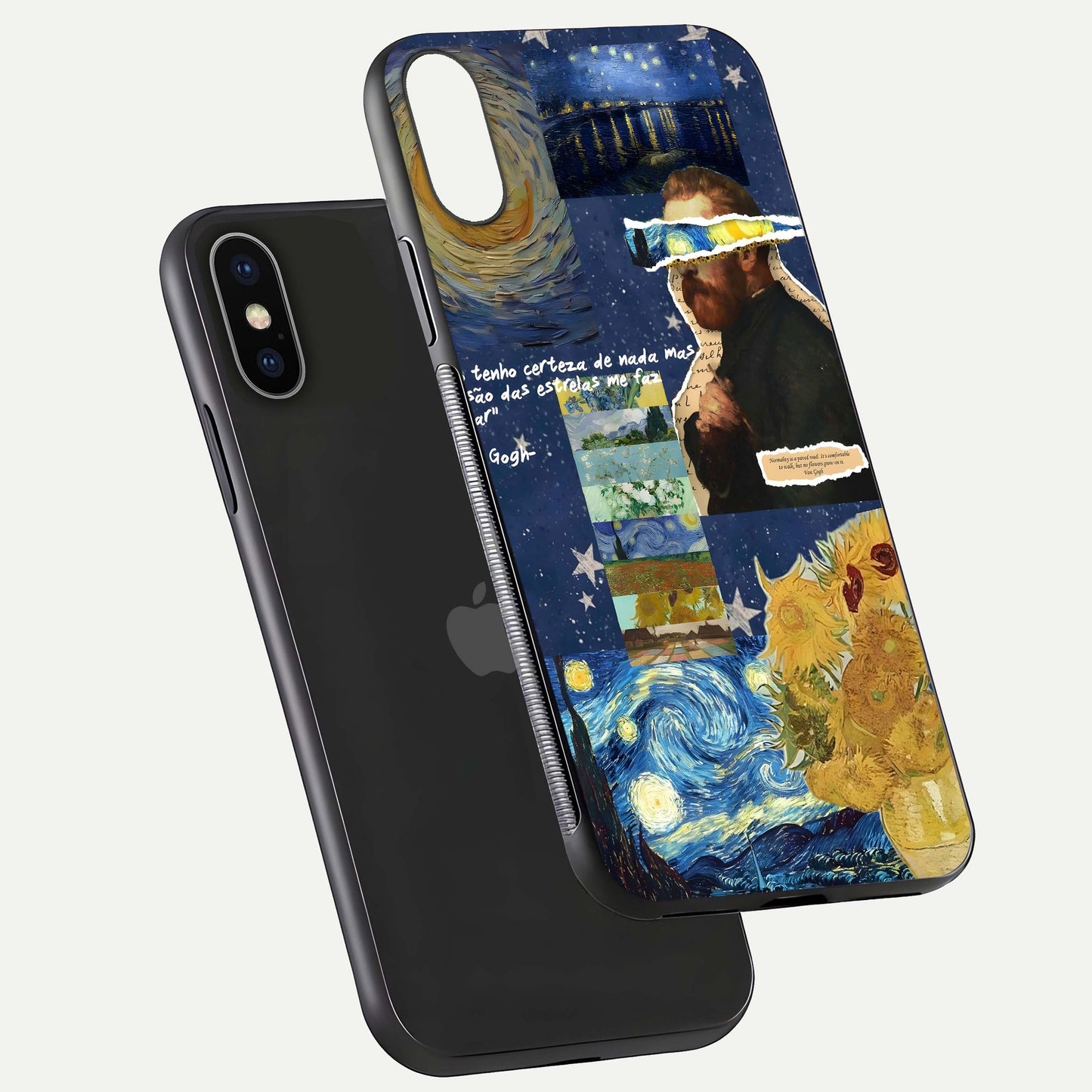 Starry Dream Vision Glass Case for iPhone X floating dual-view mockup displaying gloss surface and clarity