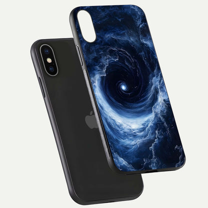 Stunning Galaxy Glass Case for iPhone X floating dual-view mockup displaying gloss shine and vivid print depth